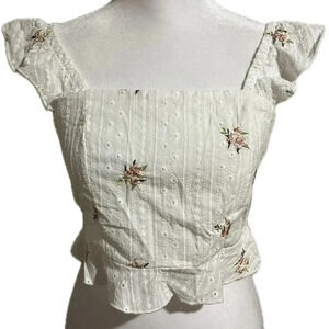 NWT Kurious tie back ruffle sleeve floral tank XS